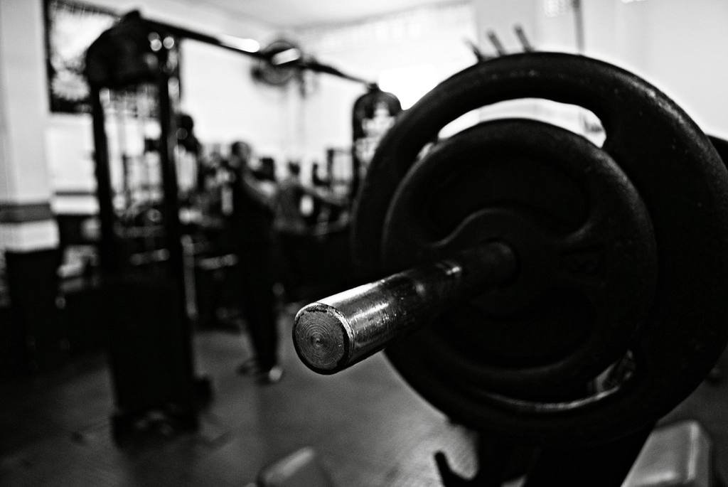 A barbell plate in black and white