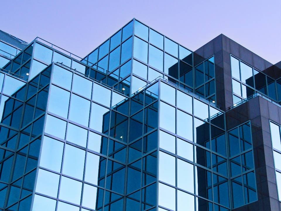 Blue glass office towers
